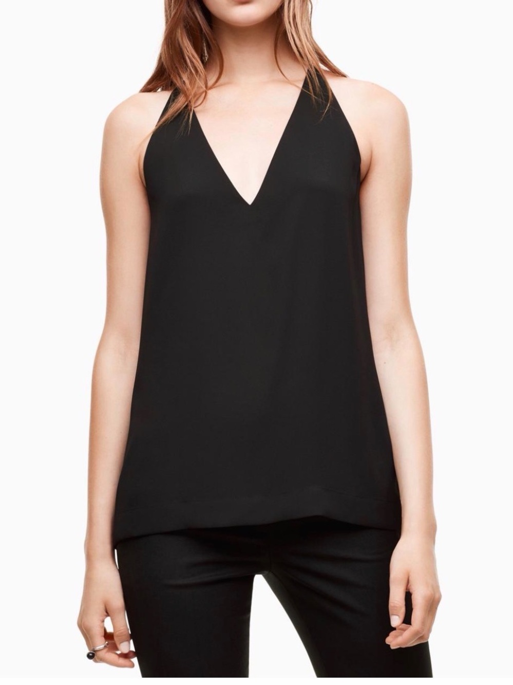 Babaton Black V-Neck Flowy Tank